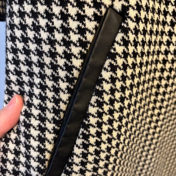 Lauren Ralph Lauren Houndstooth Sheath Dress Small Faux Leather Trim Black White - Picture 5 of 10